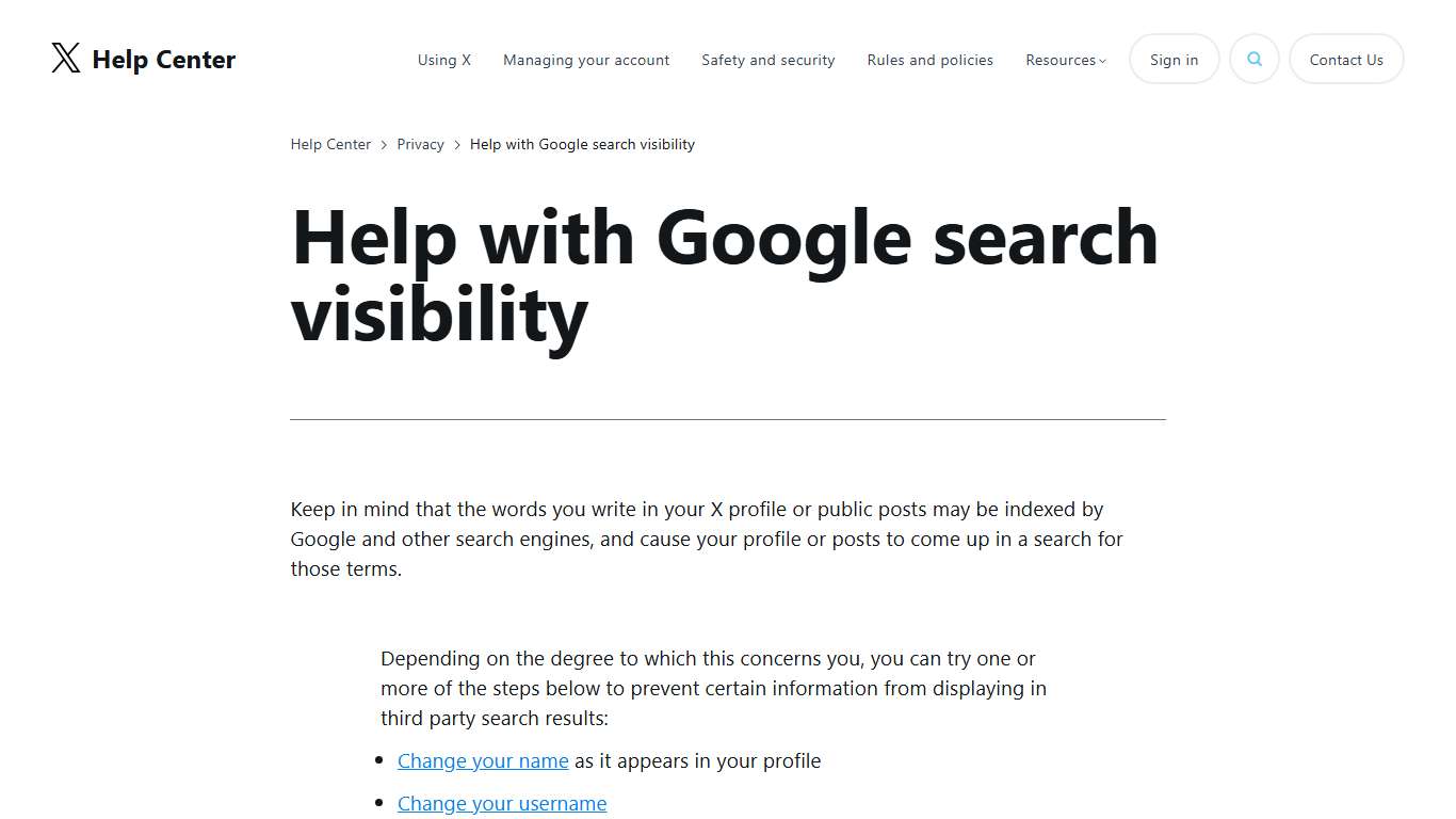 Controlling how your X information appears in Google search